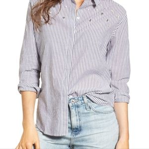 Rails Anthropologie Button Down Striped Embellished Long Sleeve Blouse